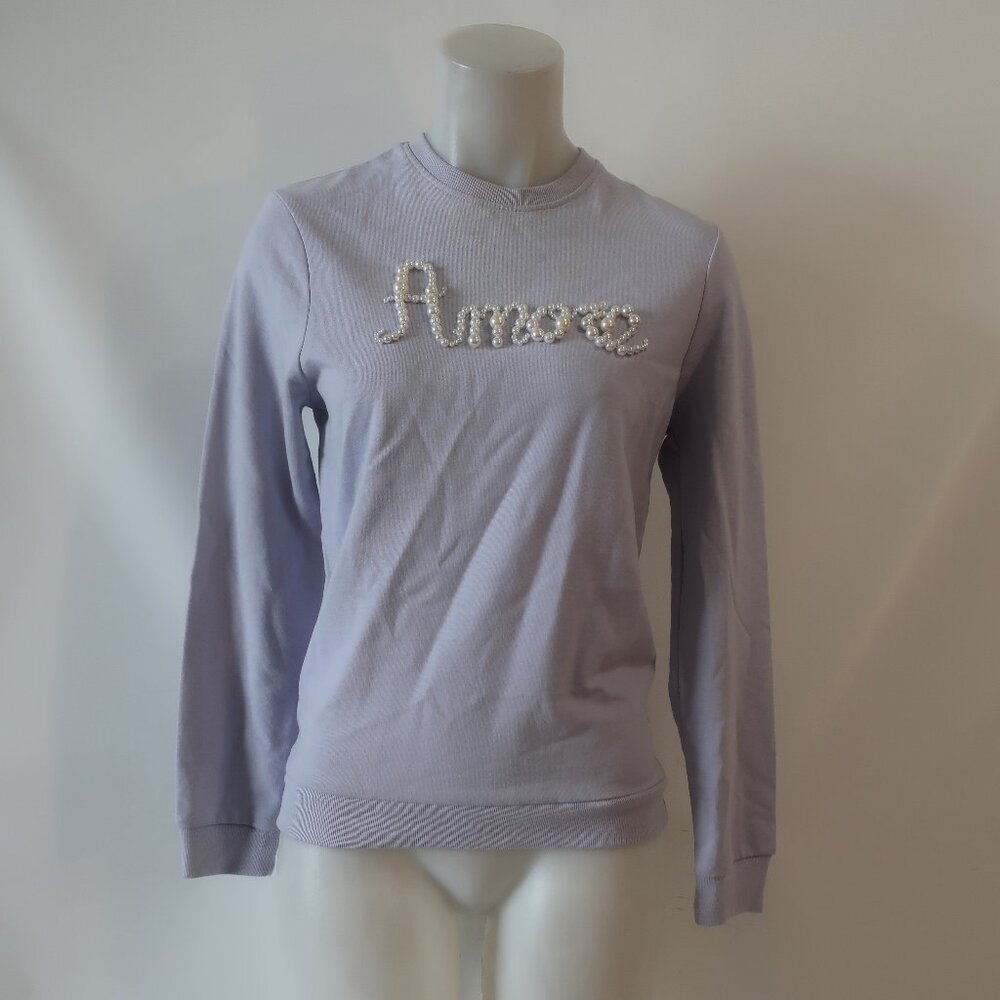 NWT Womens Regina Lavender Pearl Bead Amore Pullover Sweatshirt L